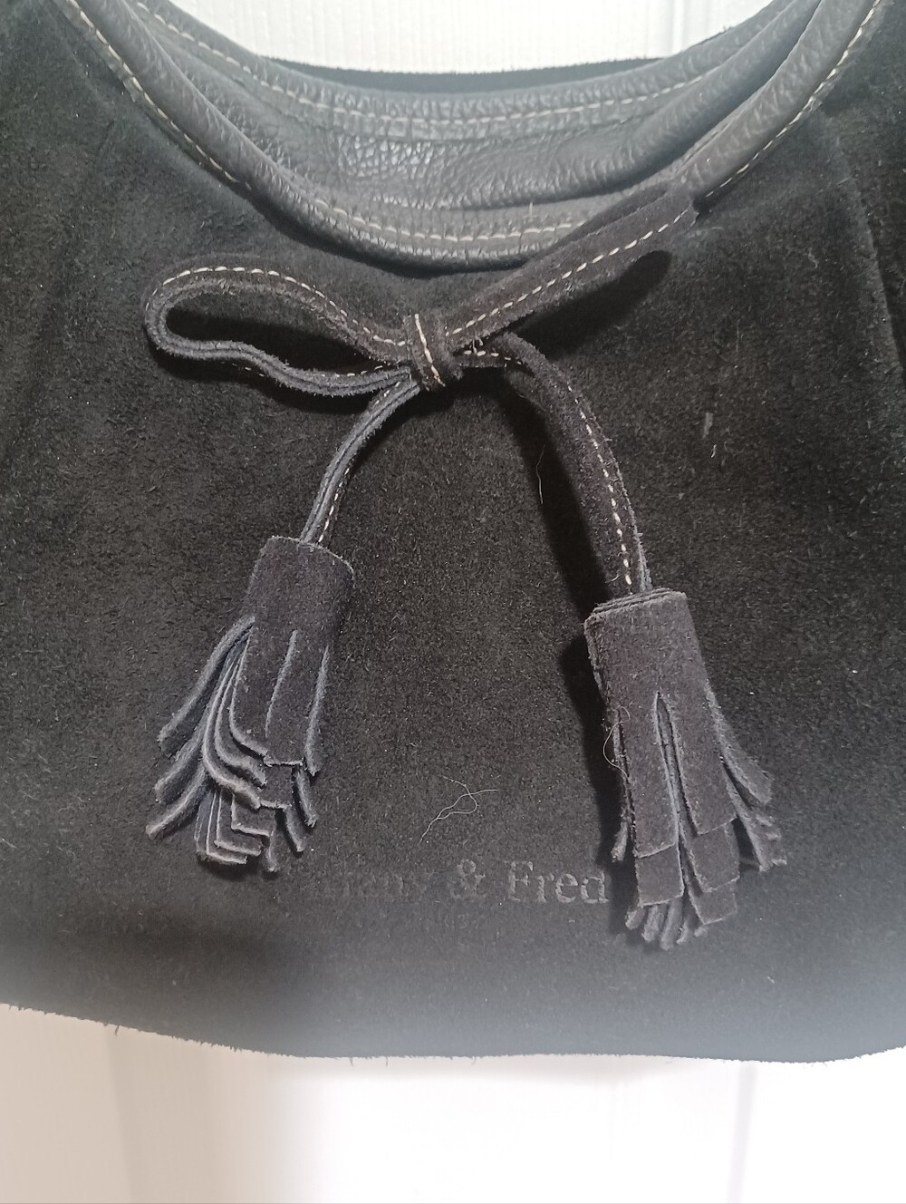 Tiffany & Fred Paris Classic Black Suede Shoulder Hobo with Tassel Detail - Picture 3 of 9